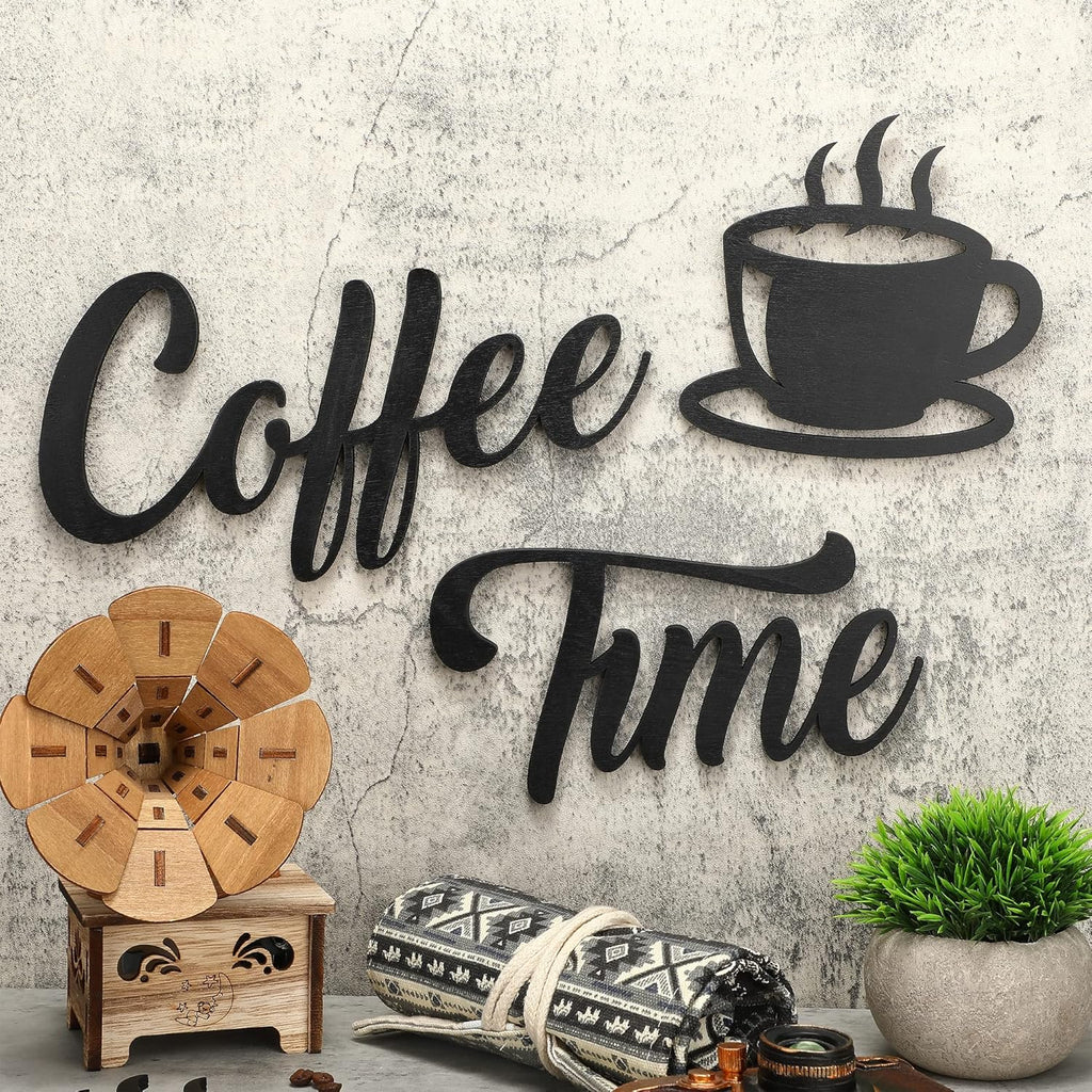 Coffee Time Rustic Wall Decor Set (7-Piece) – Farmhouse Coffee Bar Signs with Coffee Cups & Beans for Kitchen, Home Office, or Café