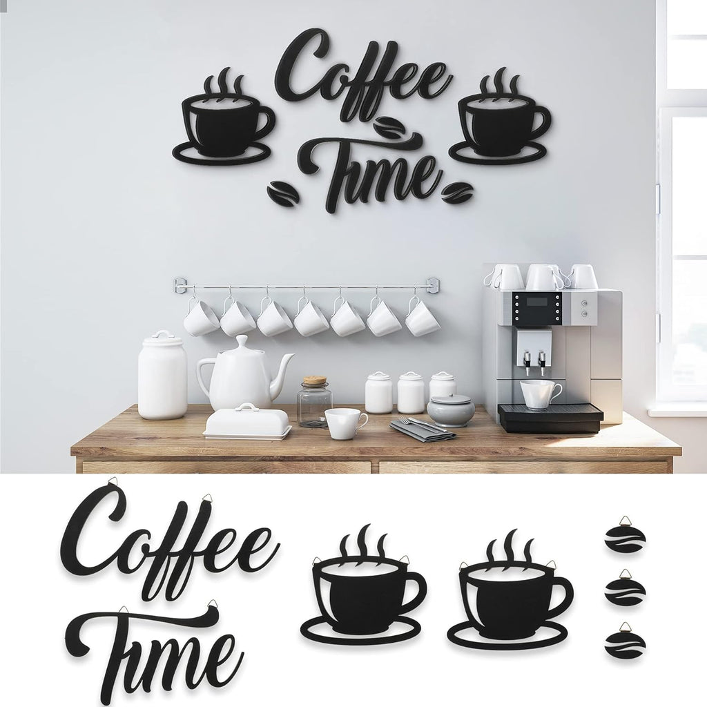 Coffee Time Rustic Wall Decor Set (7-Piece) – Farmhouse Coffee Bar Signs with Coffee Cups & Beans for Kitchen, Home Office, or Café