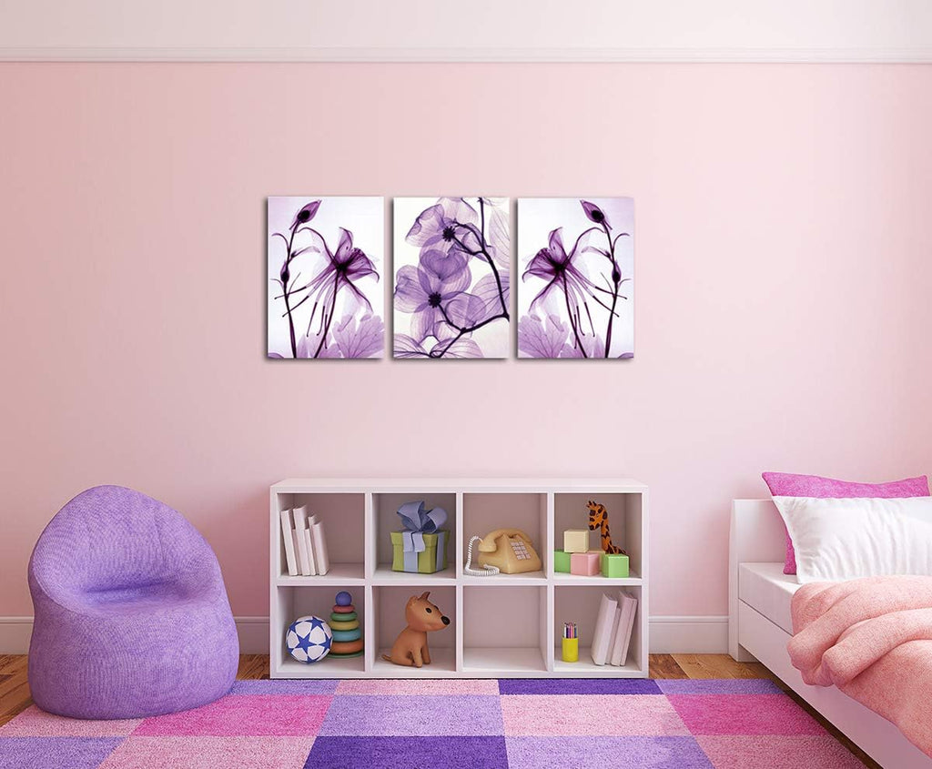 Modern Canvas Wall Art Home Decor Wall Art Painting Purple Flowers Art Wood inside Framed Ready to Hang (12Inchx16Inchx3)