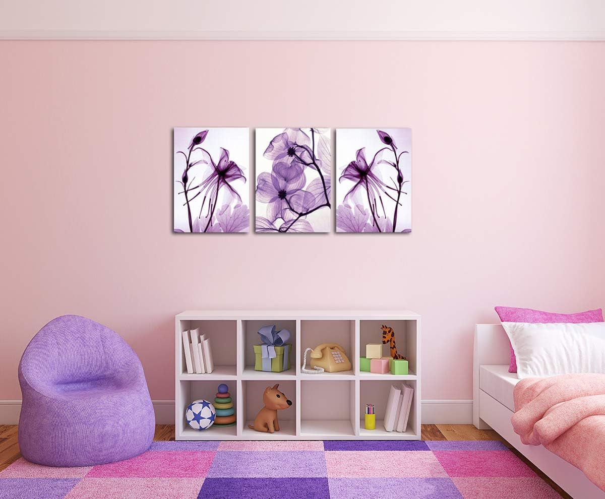 Modern Canvas Wall Art Home Decor Wall Art Painting Purple Flowers Art Wood inside Framed Ready to Hang (12Inchx16Inchx3)