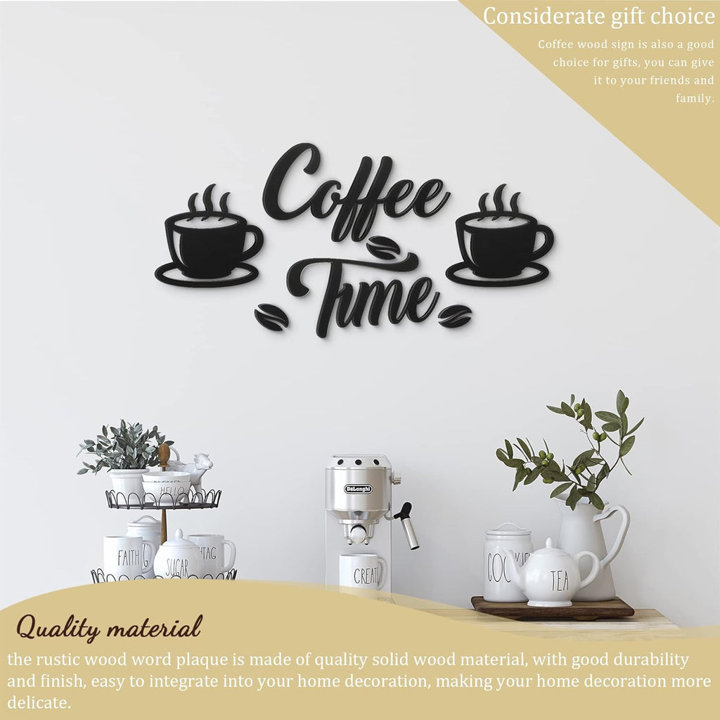 Coffee Time Rustic Wall Decor Set (7-Piece) – Farmhouse Coffee Bar Signs with Coffee Cups & Beans for Kitchen, Home Office, or Café