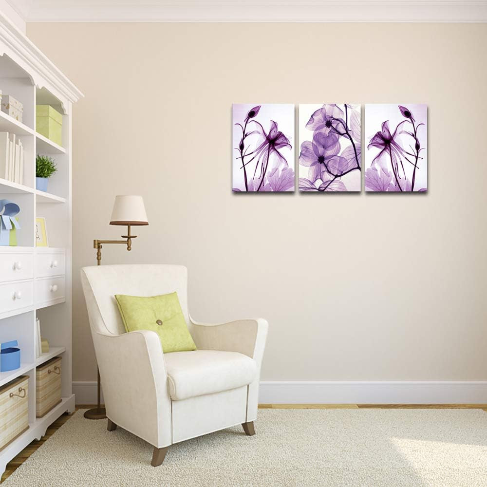 Modern Canvas Wall Art Home Decor Wall Art Painting Purple Flowers Art Wood inside Framed Ready to Hang (12Inchx16Inchx3)